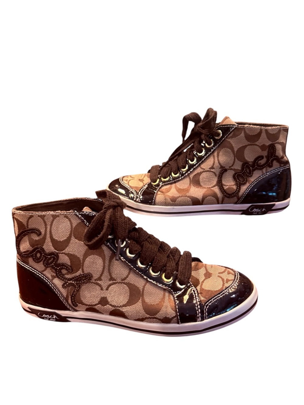 Coach Brown Signature High-Top Brendi Sneakers for Women Size 6.5